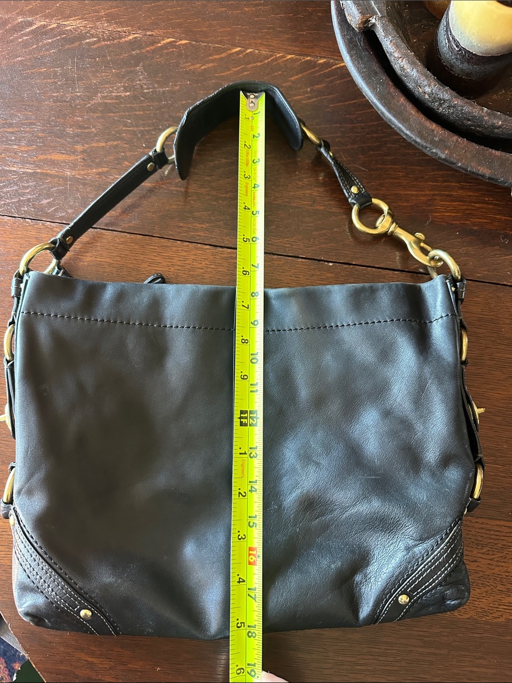 Coach CARLY Black Leather Hobo with lots of cool Brass Hardware. Elegant luxury - Picture 10 of 16